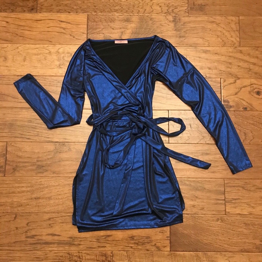 Blue Metallic Long Sleeve Dress